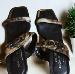 NWOT Donald J. Pliner Couture Black & Tan Animal Print Heels Sandals Sz 10